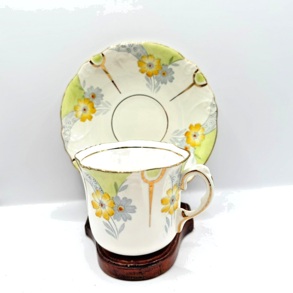 Vintage Phoenix China TF&S Cup and Saucer Set Yellow Flowers Gold Trim England